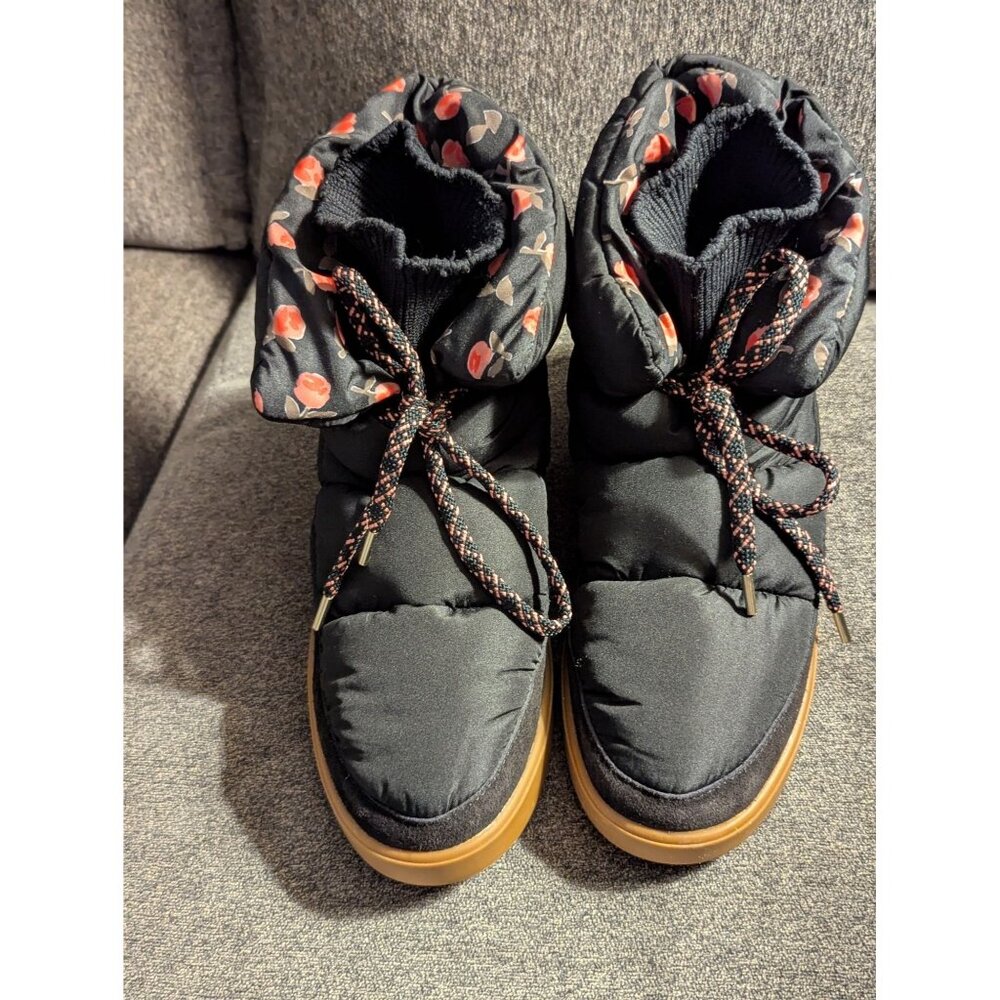 Kate Spade Black Winter Boots Womens 10 Quilted With Floral Prints